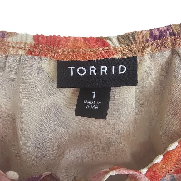 Torrid Top Babydoll Top Floral Blouse Women 1X Puff Sleeve Blouse Smocked Top - Picture 7 of 9